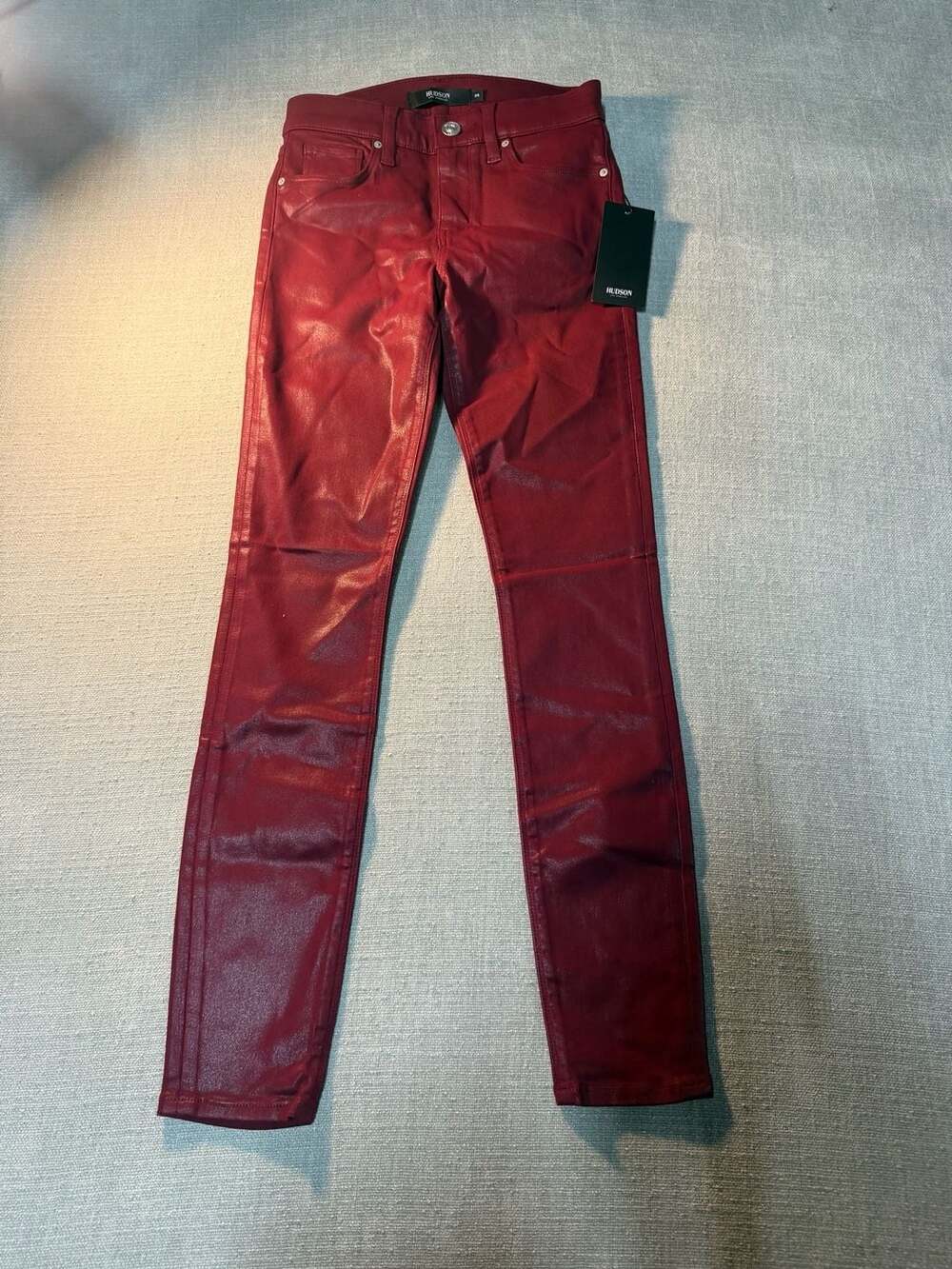 Hudson Los Angeles Women's Coated Skinny Jeans in Burgundy Red